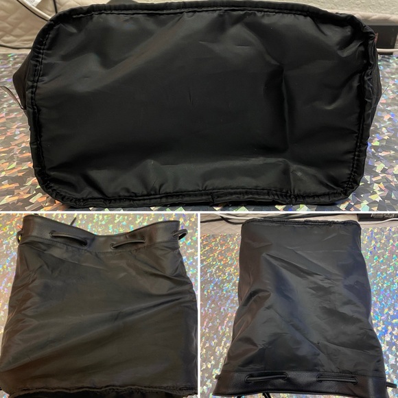 Victoria's Secret Drawstring Blk Faux Leather Backpack Fringe Cinch Bag Bookbag - Picture 7 of 11